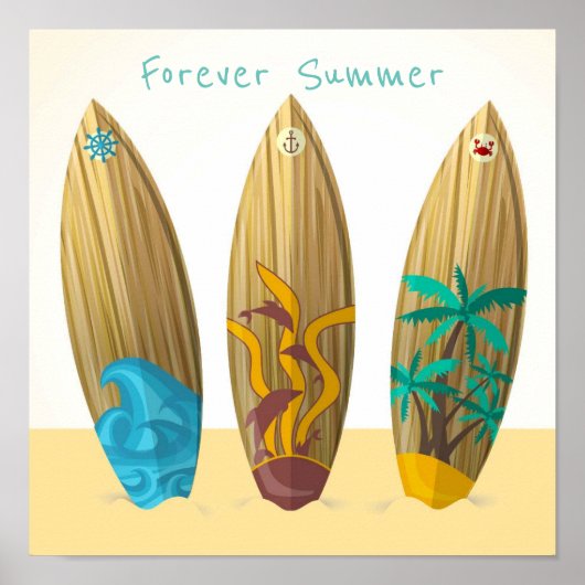 Forever Summer Retro Surfboards Sun Surf Sand Poster (Voorkant)