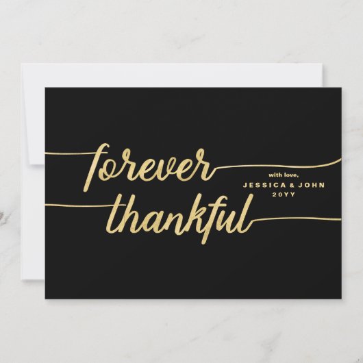 Forever Thankful Black en Gold Photo Wedding Bedankkaart (Voorkant)