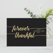 Forever Thankful Black en Gold Photo Wedding Bedankkaart (Staand voorkant)