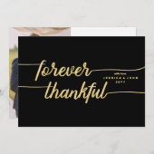 Forever Thankful Black en Gold Photo Wedding Bedankkaart (Voorkant / Achterkant)