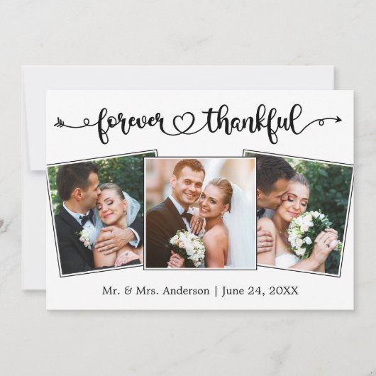 Forever Thankful Calligraphy Heart 3 Fotobruiloft Bedankkaart (Voorkant)