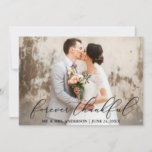 Forever Thankful Elegant Calligraphy Wedding Bedankkaart (Voorkant)