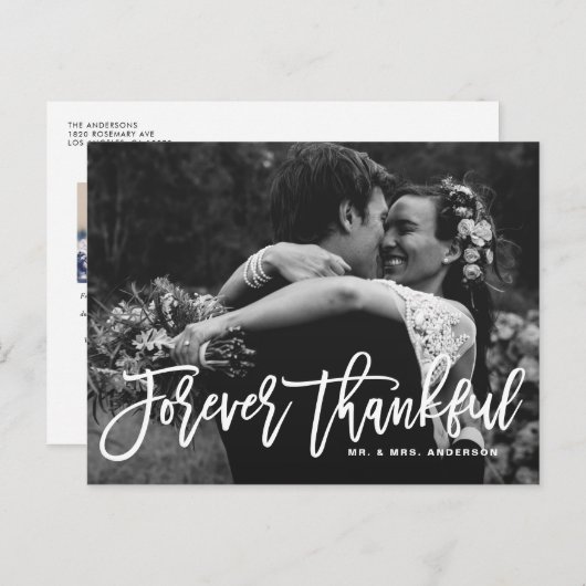 Forever Thankful Hand Lettered Weddenschap Bedankt Briefkaart (Voorkant / Achterkant)