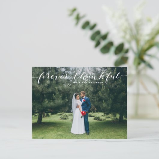 Forever Thankful Hand Lettered Weddenschap Bedankt Briefkaart (Staand voorkant)