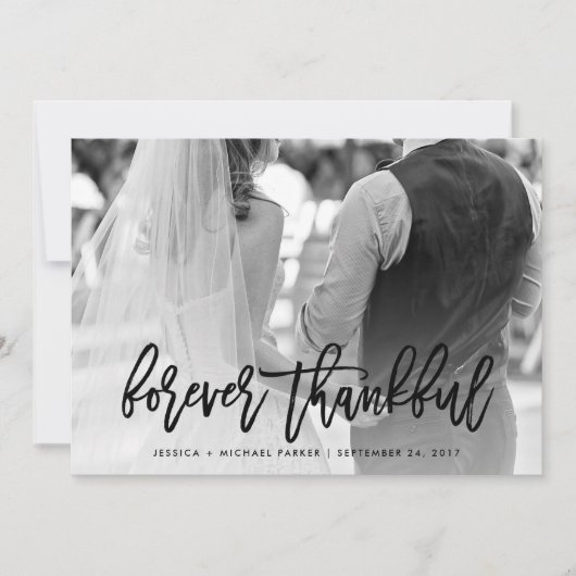 Forever Thankful | Typografie en bruiloft foto Bedankkaart (Voorkant)