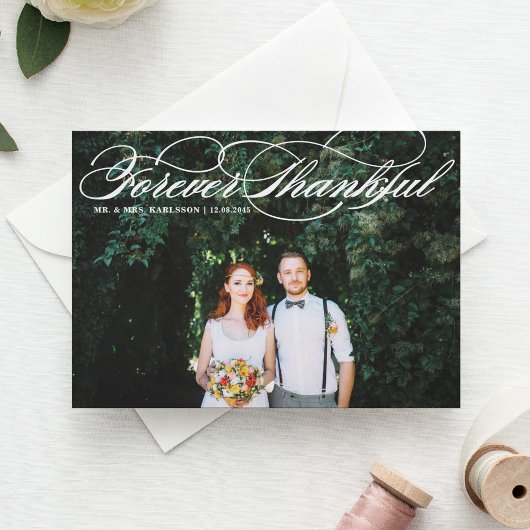 Forever Thanksgiving Elegant Script Wedding Bedank Briefkaart