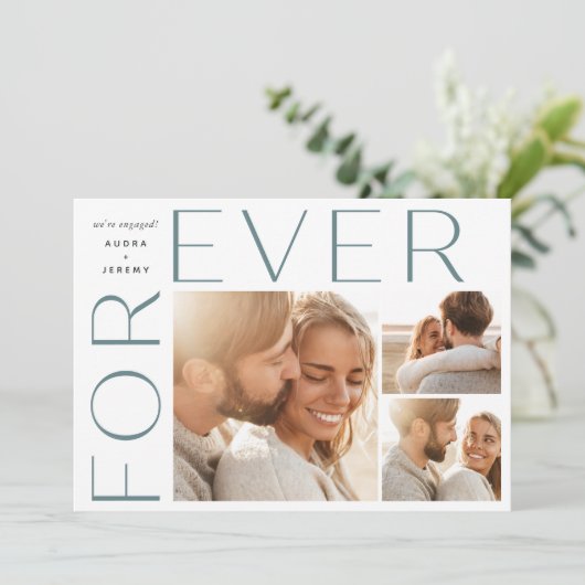 Forever Three Photo Collage Verloving Aankondiging (Staand voorkant)