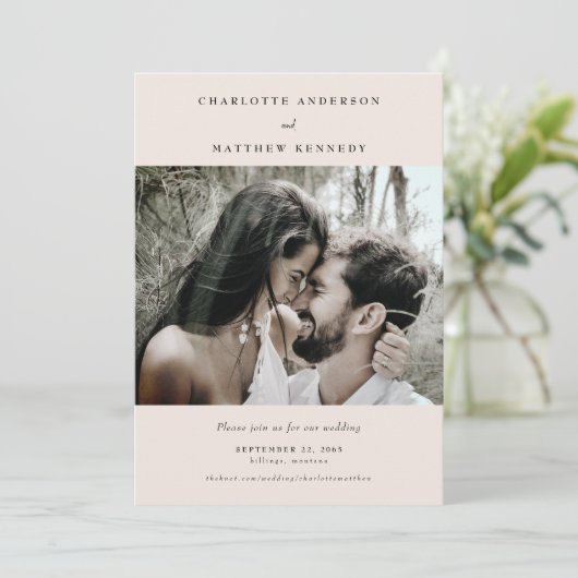 Forever trouwe Blush Photo Save the Date (Staand voorkant)