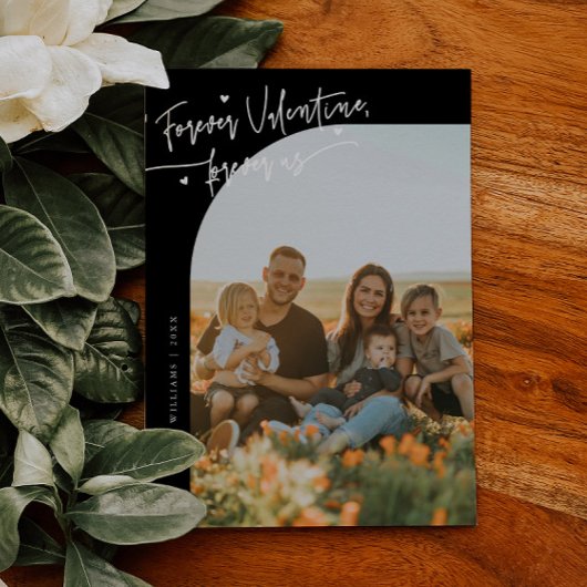 Forever Us Script Black Valentine Photo Feestdagenkaart