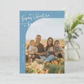 Forever Us Script Denim Blue Valentine Photo Feestdagenkaart (Staand voorkant)