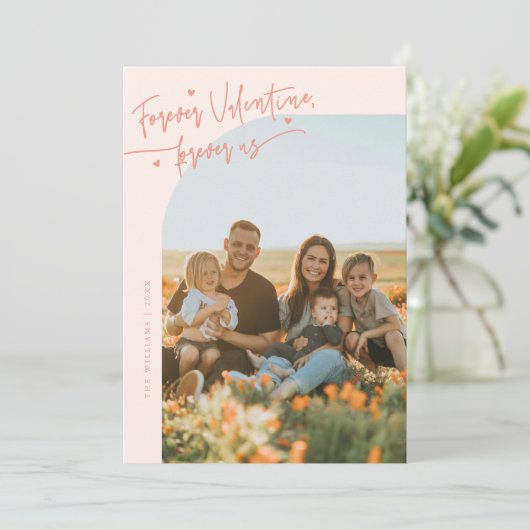 Forever Us Script Peach Valentine Photo Feestdagenkaart (Staand voorkant)