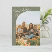 Forever Us Script Sage Green Valentine Photo Feestdagenkaart (Staand voorkant)