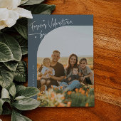 Forever Us Script Slate Blue Valentine Photo Feestdagenkaart