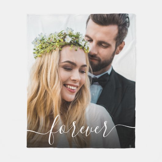 Forever White Script Foto Overlay Wedding Fleece Deken (Voorkant)