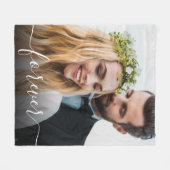 Forever White Script Foto Overlay Wedding Fleece Deken (Voorkant (Horizontaal))