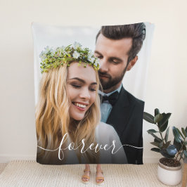 Forever White Script Foto Overlay Wedding Fleece Deken