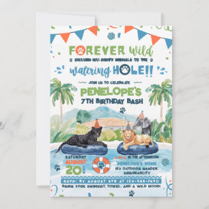 Forever Wild Animals Pool Party Verjaardag Kaart