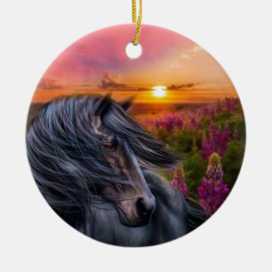 Forever Wild Black Horse Stallion Keramisch Ornament