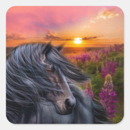 Forever Wild Black Horse Vierkante Sticker