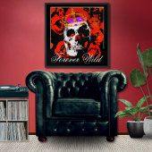 Forever Wild Gothic Skull Red Roses Poster