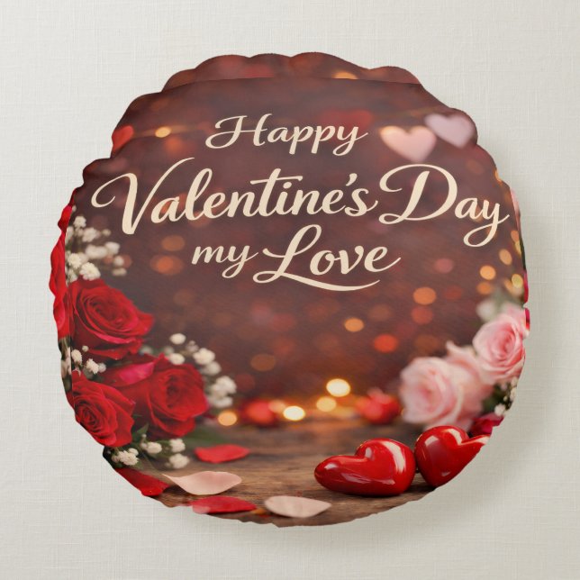 'Forever Your Valentine' Ronde Kussen (Voorkant)