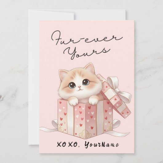 Forever Yours Cute Cat Valentine Card  Feestdagenkaart (Voorkant)