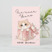 Forever Yours Cute Cat Valentine Card  Feestdagenkaart (Staand voorkant)
