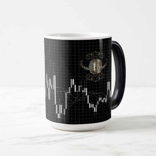 Forex kandelaargrafiek met Bitcoin Gold Coin Magische Mok (Voorkant rechts)