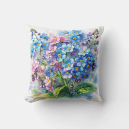 Forget-Me-Not Blue and Pink Flowers Watercolor Kussen