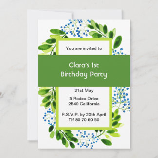 Forget-me-not blue flower 1st Birthday Green Party Kaart