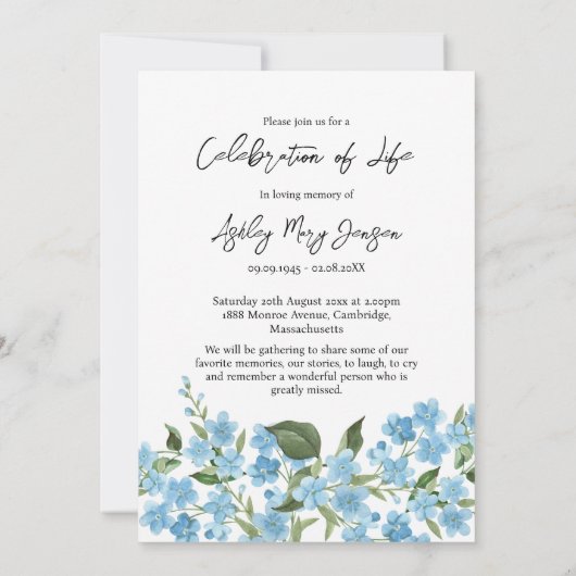 Forget me not Celebration of Life Photo Funeral  Kaart (Achterkant)