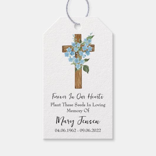 Forget me not Cross Memorial Funeral Seed Packet  Cadeaulabel (Voorkant)