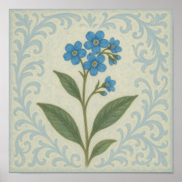 Forget-Me-Not Floral Scroll Square Poster