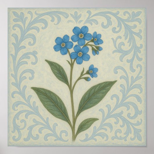 Forget-Me-Not Floral Scroll Square Poster (Voorkant)