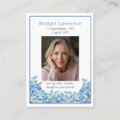Forget-me-not Flower Memorial Photo Prayer Card Visitekaartje (Voorkant)