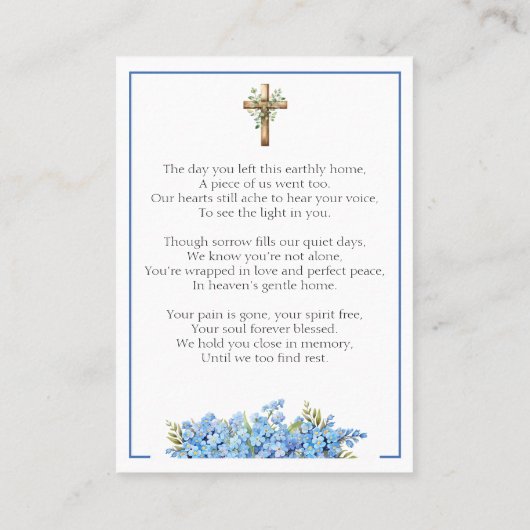 Forget-me-not Flower Memorial Photo Prayer Card Visitekaartje (Achterkant)