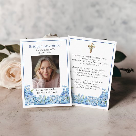 Forget-me-not Flower Memorial Photo Prayer Card Visitekaartje