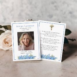 Forget-me-not Flower Memorial Photo Prayer Card Visitekaartje