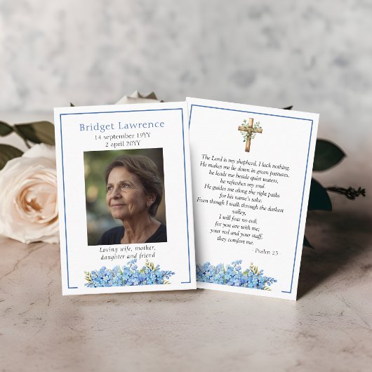 Forget-me-not Flower Memorial Psalm 23 Prayer Card Visitekaartje