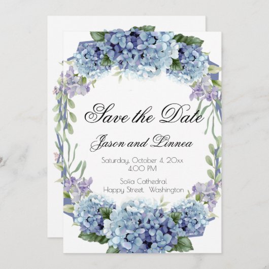 Forget-Me-Not Flowers Waterverf Elegant Script Save The Date (Voorkant / Achterkant)