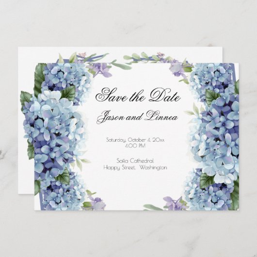 Forget-Me-Not Flowers Waterverf Elegant Script Save The Date (Voorkant / Achterkant)