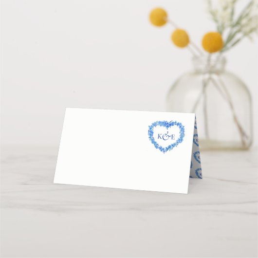 Forget me not heart art monogram wedding blue plaatskaartje (Voorkant)