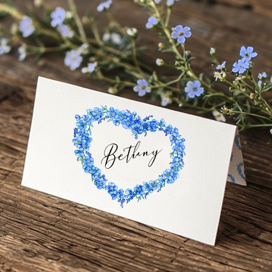 Forget-me-not heart art wedding blue white plaatskaartje