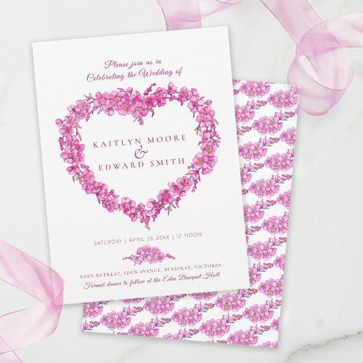 Forget-me-not heart art wedding pink white kaart