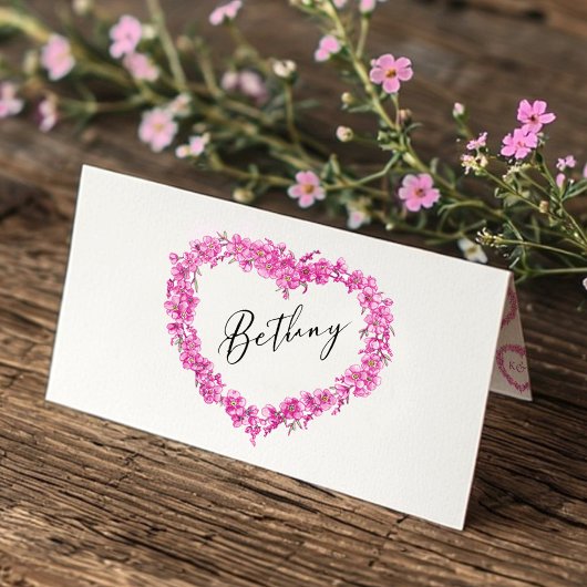 Forget-me-not heart art wedding pink white plaatskaartje