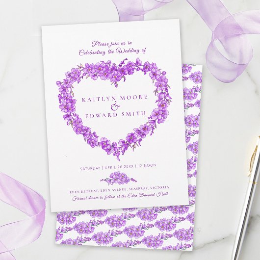 Forget-me-not heart art wedding purple white kaart