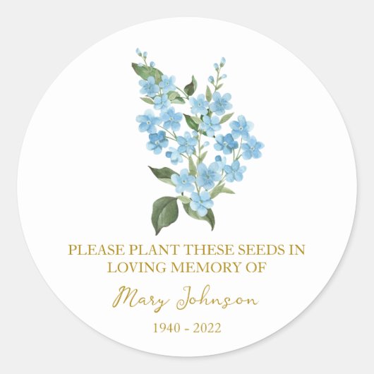 Forget me not Memorial Funeral Seed Packet Ronde Sticker (Voorkant)