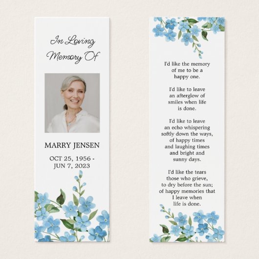 Forget me not Photo Funeral Memorial Bookmark Mini Visitekaartjes (Voorkant /achterkant)
