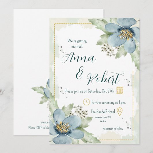Forget-Me-Not Watercolour Florals Wedding  Kaart (Voorkant / Achterkant)