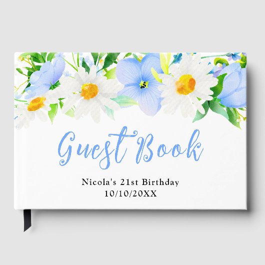 Forget Me Nots and Daisies Birthday Gastenboek (Voorkant)
